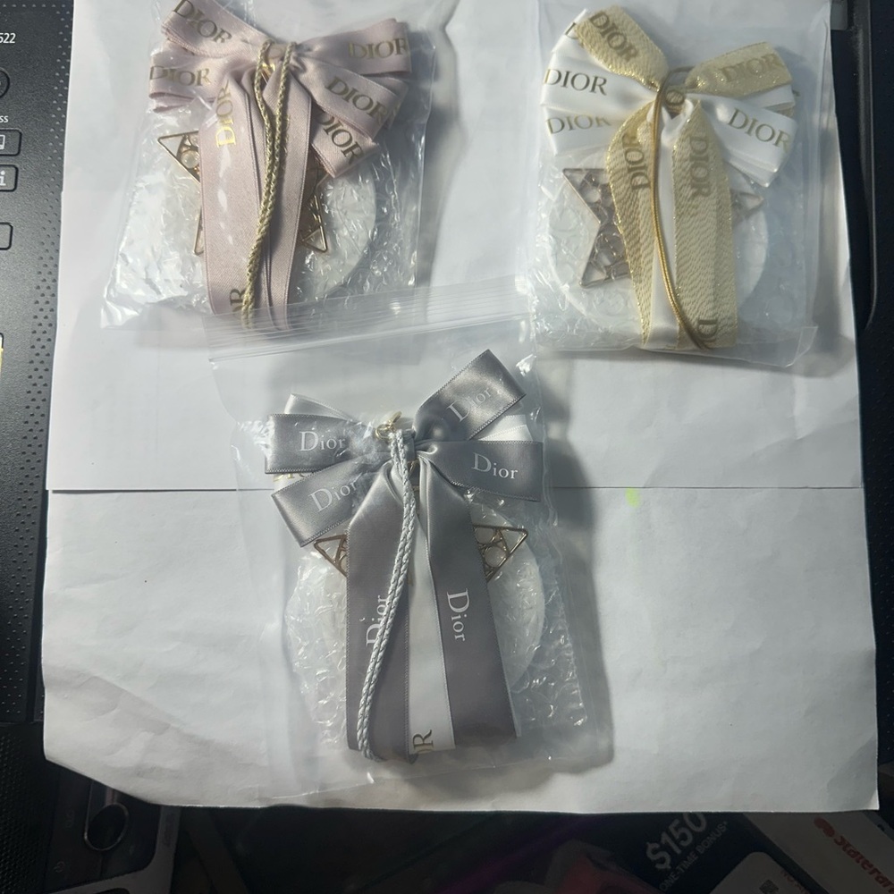Lot of 3 Dior Car Diffuser or Holiday Ornaments in Pink, Gray and White/Gold GWP - Picture 9 of 11